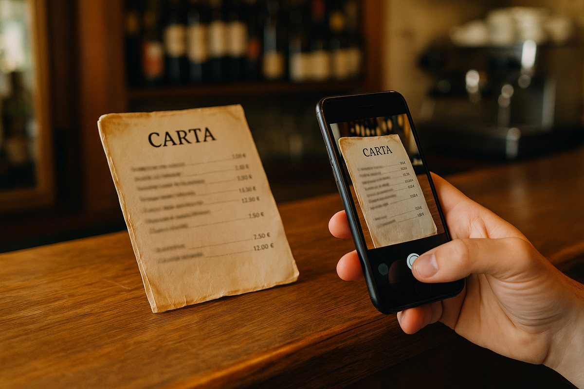 Carta de restaurante en papel fotografiada con el móvil para digitalizarla